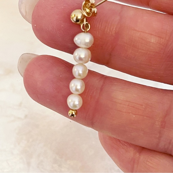 14K Gold Pearl Drop Earrings CU 1 1/4” Bridal - Picture 6 of 12